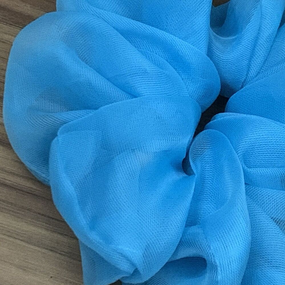 New Blue Chiffon Scrunchie Hair Tie XLarge Women’s And Girls - Picture 5 of 12